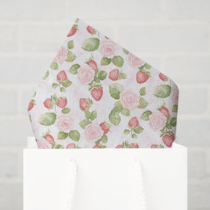 Pretty Pink Roses Strawberries Birthday Tissue Paper