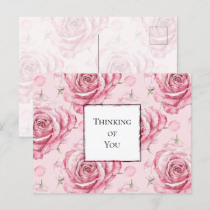 Pretty Pink Roses Thinking of you Postcard