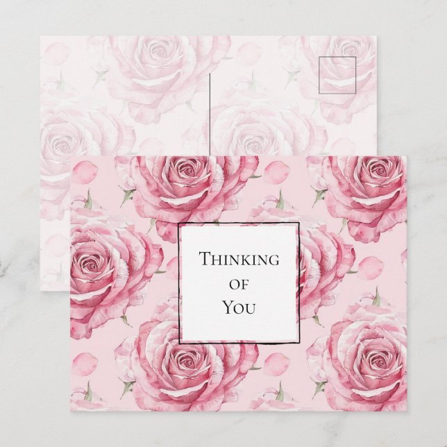 Pretty Pink Roses Thinking of you Postcard (Front/Back)