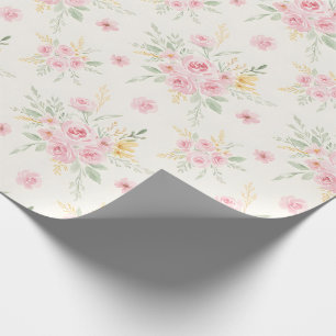 Pretty Pink Roses Watercolor Illustration Style Wrapping Paper