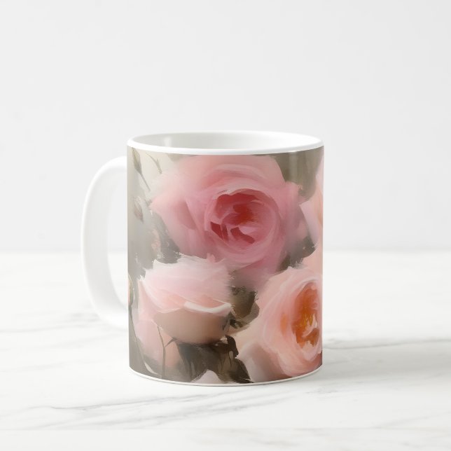 Pretty pink roses watercolor painting coffee mug (Front Left)