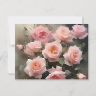 Pretty pink roses watercolor painting postcard