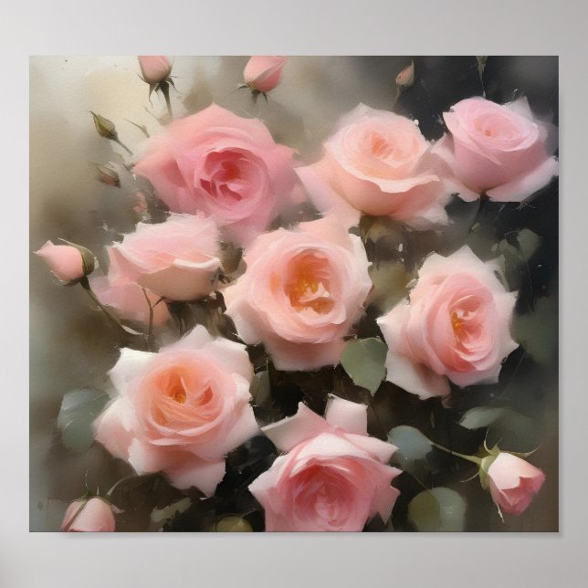 Pretty pink roses watercolor painting poster (Front)