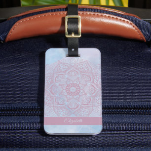 Pretty Pink Sacred Lotus Flower Blossom Mandala    Luggage Tag