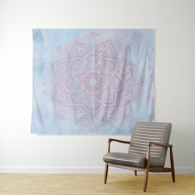 Pretty Pink Sacred Lotus Flower Blossom Mandala    Tapestry (In Situ (Horizontal))