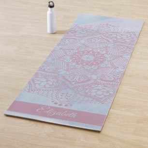 Pretty Pink Sacred Lotus Flower Blossom Mandala    Yoga Mat