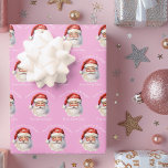 Pretty Pink Santa Claus Custom Girls Christmas Wrapping Paper Sheet<br><div class="desc">Customize these pretty pink from Santa Claus blue wrapping paper sheets with your own personalized text with your kids name in white script. This cute old fashioned drawing of Santa's red hat and white beard is the perfect holiday gift wrap for your children's presents under the tree on Christmas day....</div>