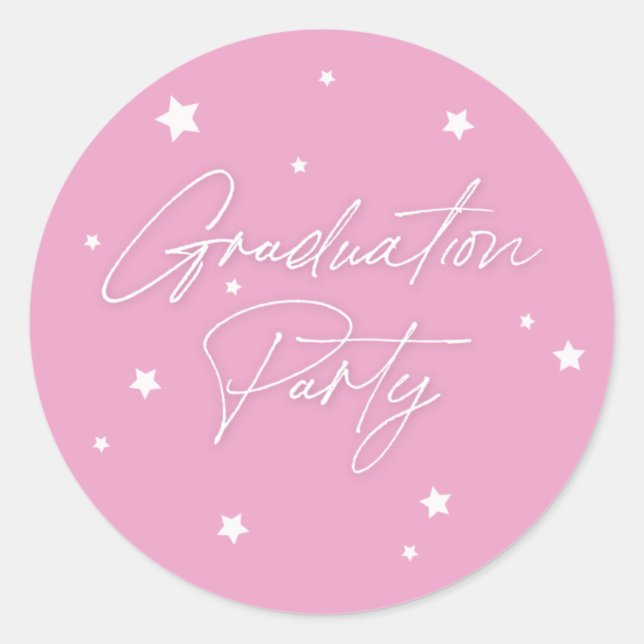 Pretty Pink Scattered Stars Graduation Party Classic Round Sticker (Front)