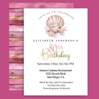 Pretty Pink Seashell and Pearls 80th Birthday