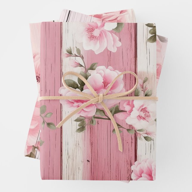 Pretty Pink Shabby Chic Wrapping Paper Sheets (In situ)