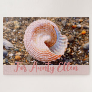 Pretty Pink Shell on the Beach Personalized  Jigsaw Puzzle