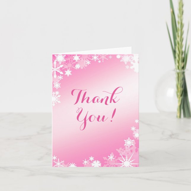 Pretty Pink Snowflakes Thank You Card (Front)