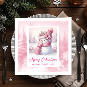 Pretty Pink Snowman Christmas Scene Napkins Kids 