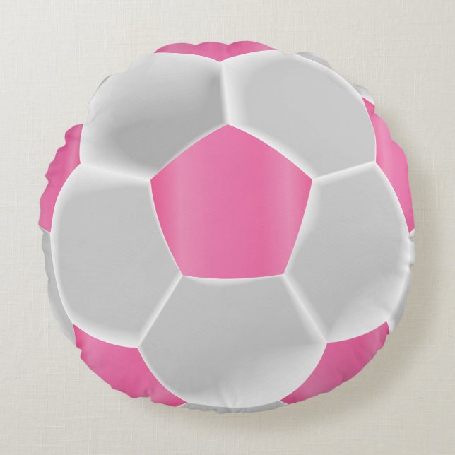 Pretty Pink Soccer Ball Round Pillow (Front)