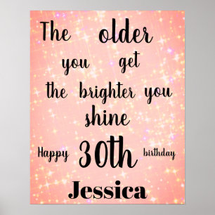 Pretty Pink sparkle 30th Birthday Name Poster