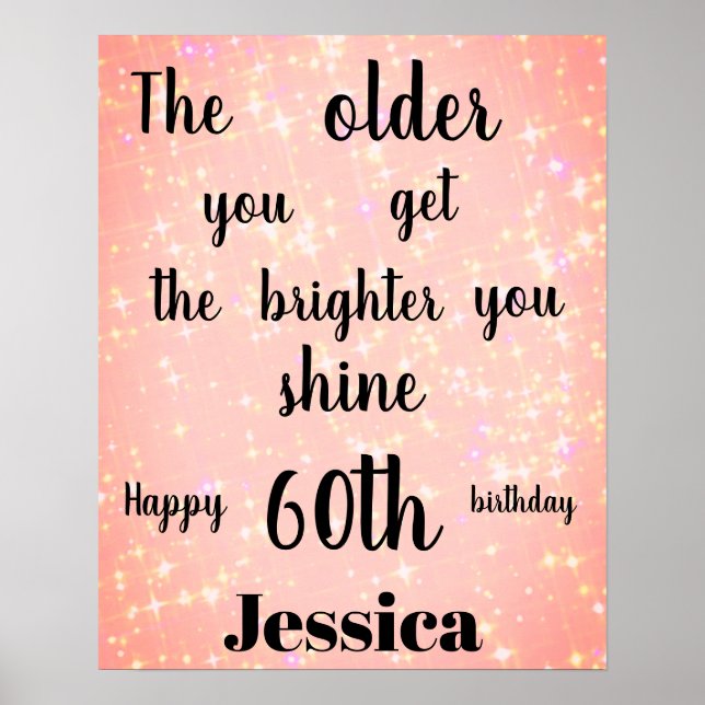 Pretty Pink sparkle 60th Birthday Name Poster (Front)