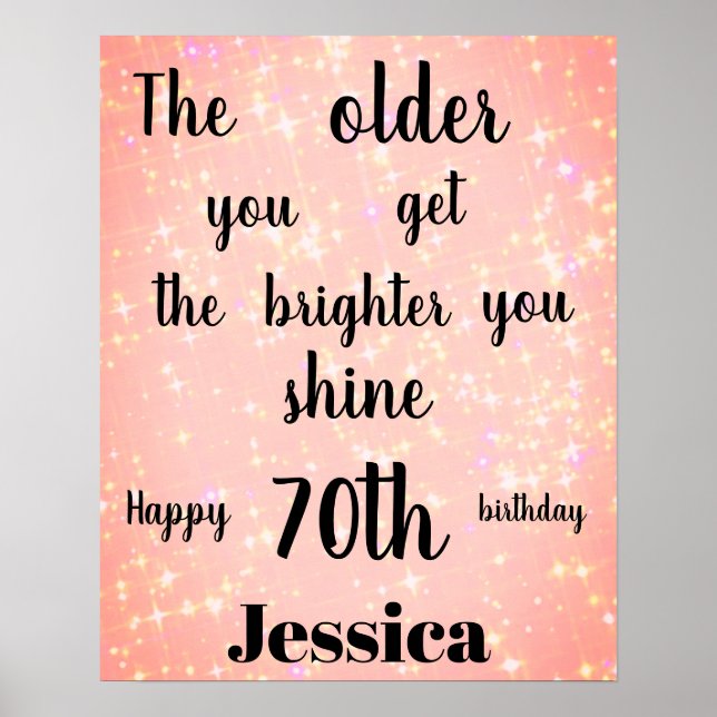 Pretty Pink sparkle 70th Birthday Name Poster (Front)