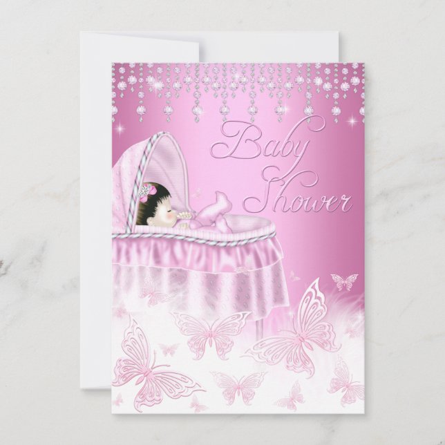 Pretty Pink Sparkle Butterfly Baby Shower Invite (Front)
