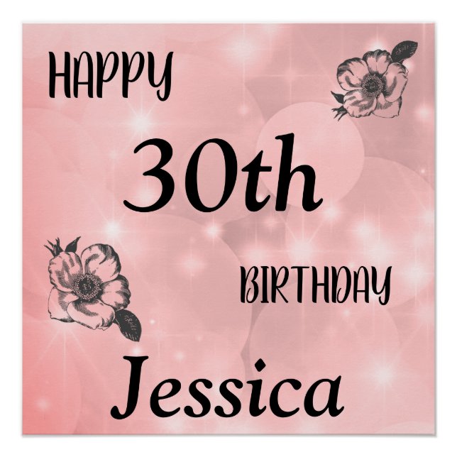 Pretty Pink sparkle Happy 30th Birthday Poster (Front)