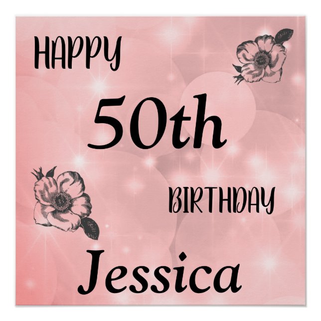 Pretty Pink sparkle Happy 50th Birthday Poster (Front)
