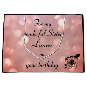 Pretty pink sparkle Happy Birthday Sister Large Gift Bag