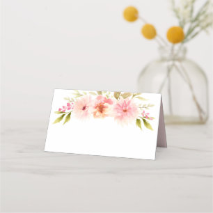 Pretty Pink Spring Watercolor Flowers Wedding Place Card