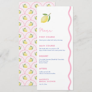 Pretty Pink Squiggle Lemon Bridal Shower Luncheon Menu