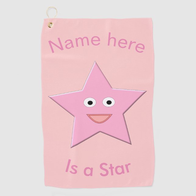 Pretty Pink Star Custom Golf Towel (Front)