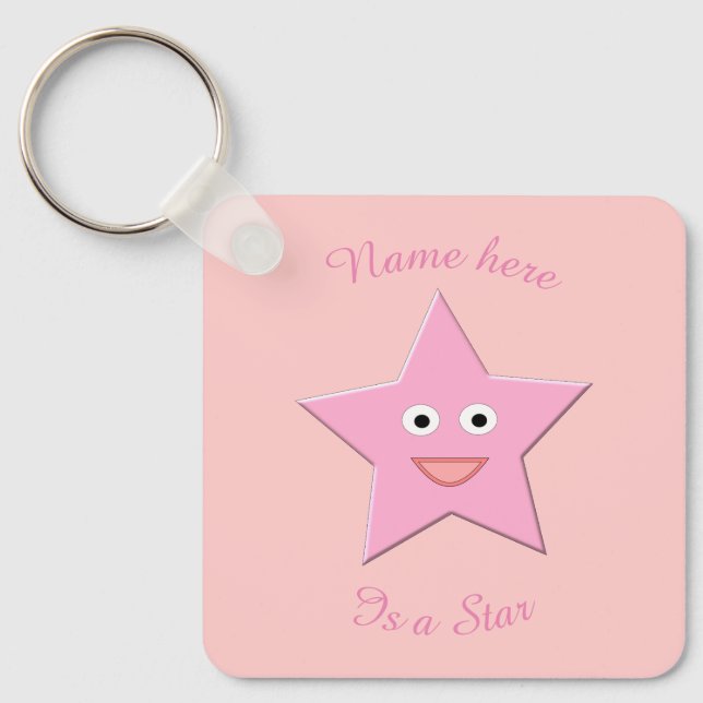 Pretty Pink Star Custom Keychain (Front)