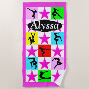 PRETTY PINK STAR GYMNASTICS CHAMP BEACH TOWEL