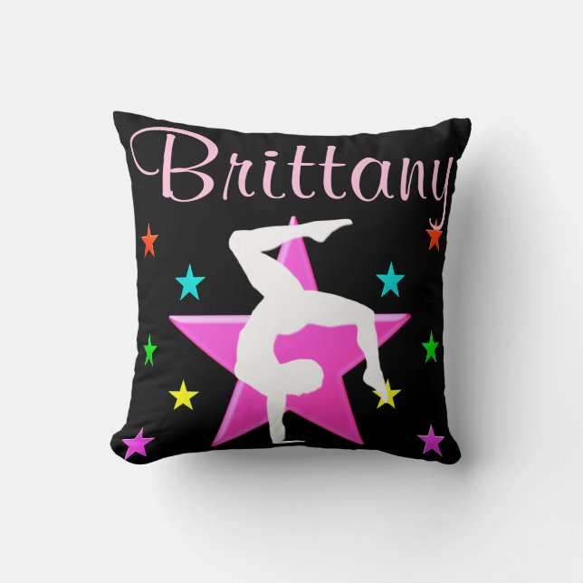 PRETTY PINK STAR PERSONALIZED GYMNASTICS PILLOW (Front)