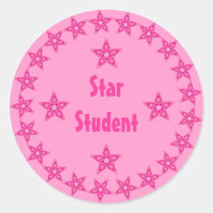 Pretty Pink Star Student Reward Customizable Classic Round Sticker