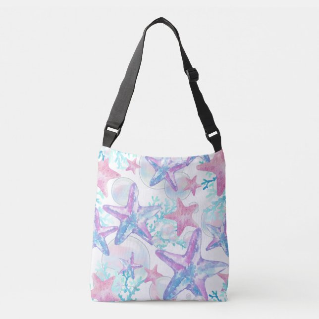 Pretty Pink Starfish Pattern Crossbody Bag (Front)