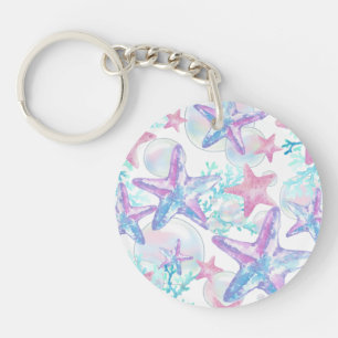 Pretty Pink Starfish Pattern Keychain
