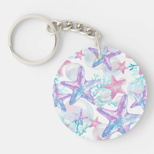 Pretty Pink Starfish Pattern Keychain (Front)
