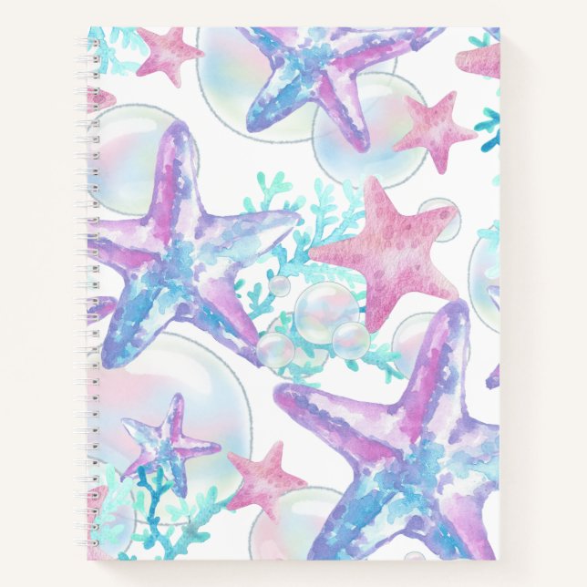 Pretty Pink Starfish Pattern Notebook (Front)