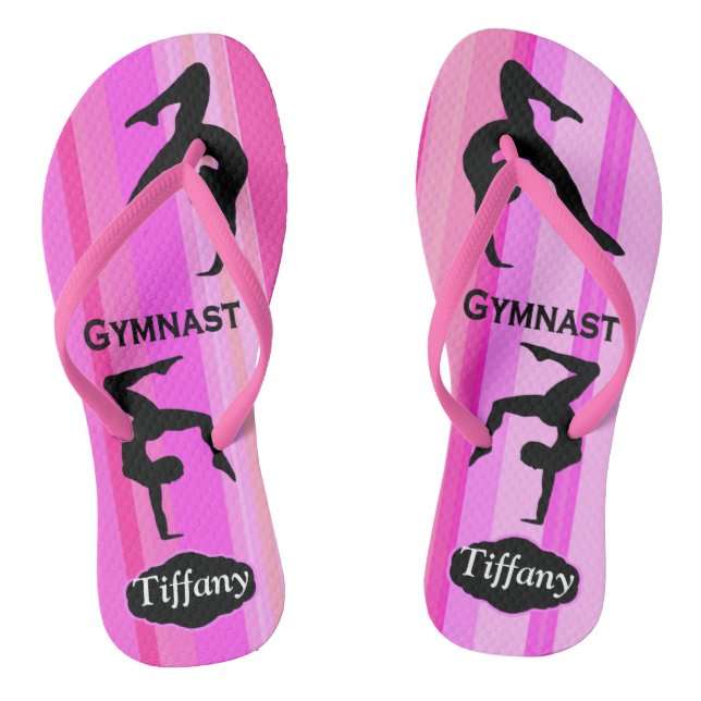 PRETTY PINK STRIPE PERSONALIZED GYMNAST FLIP FLOPS (Footbed)