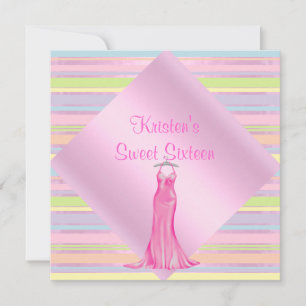 PRETTY PINK STRIPE SWEET SIXTEEN PARTY INVITATION