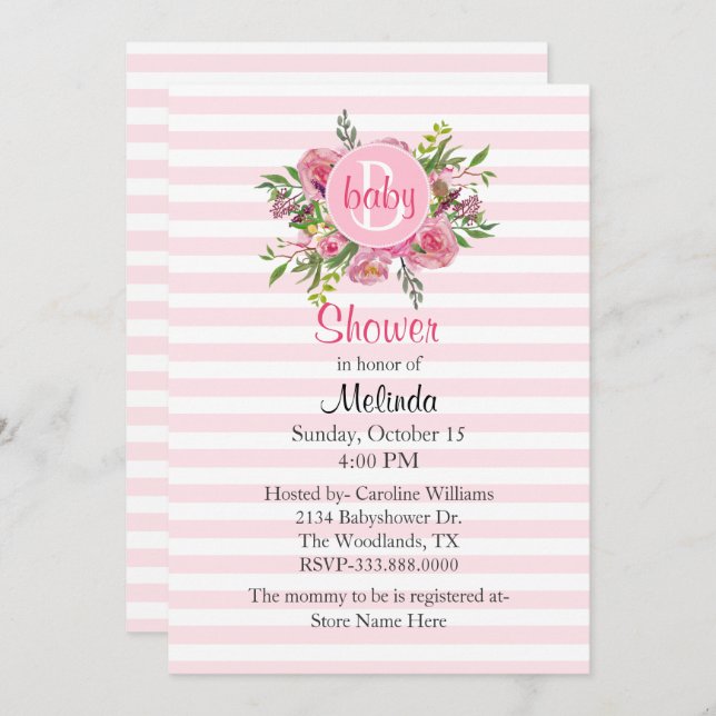 Pretty Pink Striped Baby Shower Invitation (Front/Back)