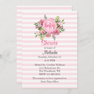 Pretty Pink Striped Baby Shower Invitation