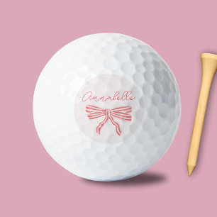 Pretty pink striped bow name golf balls