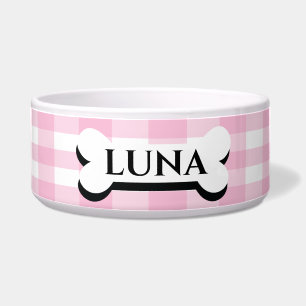 Pretty pink stripped personalized dog bowl