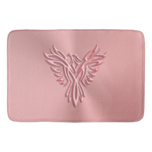 Pretty Pink Stylized Phoenix Rising on rose gold Bath Mat
