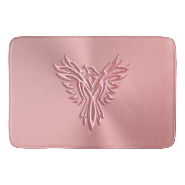 Pretty Pink Stylized Phoenix Rising on rose gold Bath Mat (Front)
