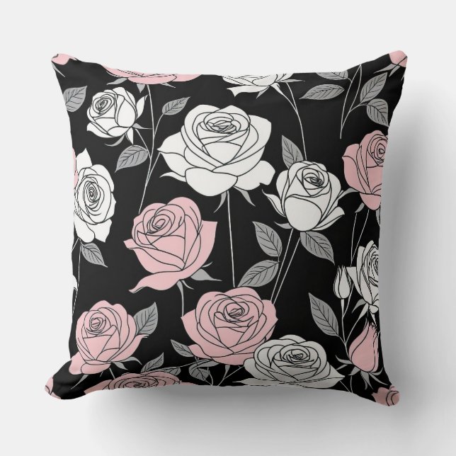 Pretty pink Stylized Roses Throw Pillow (Front)