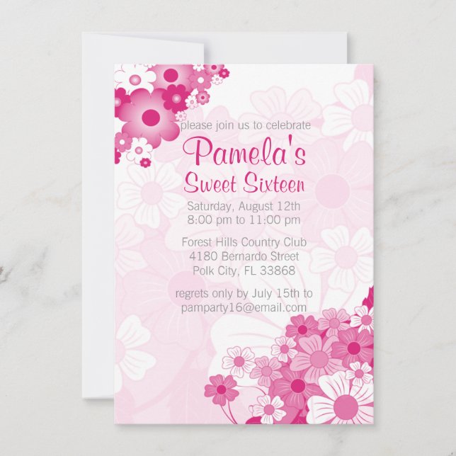 Pretty Pink Sweet 16 Birthday Party Invitations (Front)