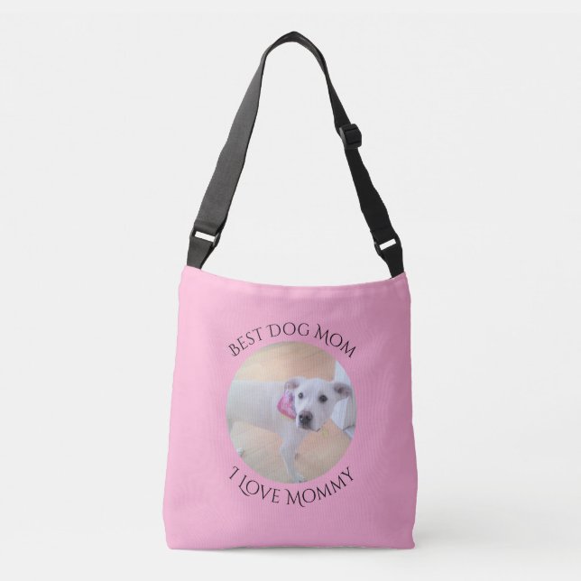 Pretty Pink Sweet Face White Dog Best Mom Crossbody Bag (Front)