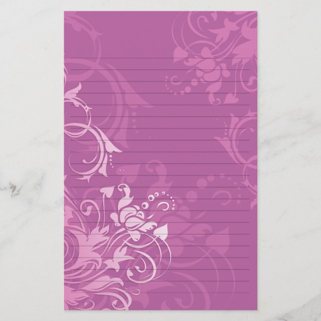 pretty pink swirl floral design lined paper (Front)