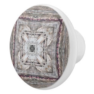 Pretty Pink Tinged Aztec Inspired Pattern Ceramic Knob