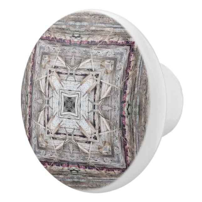 Pretty Pink Tinged Aztec Inspired Pattern Ceramic Knob (Right)